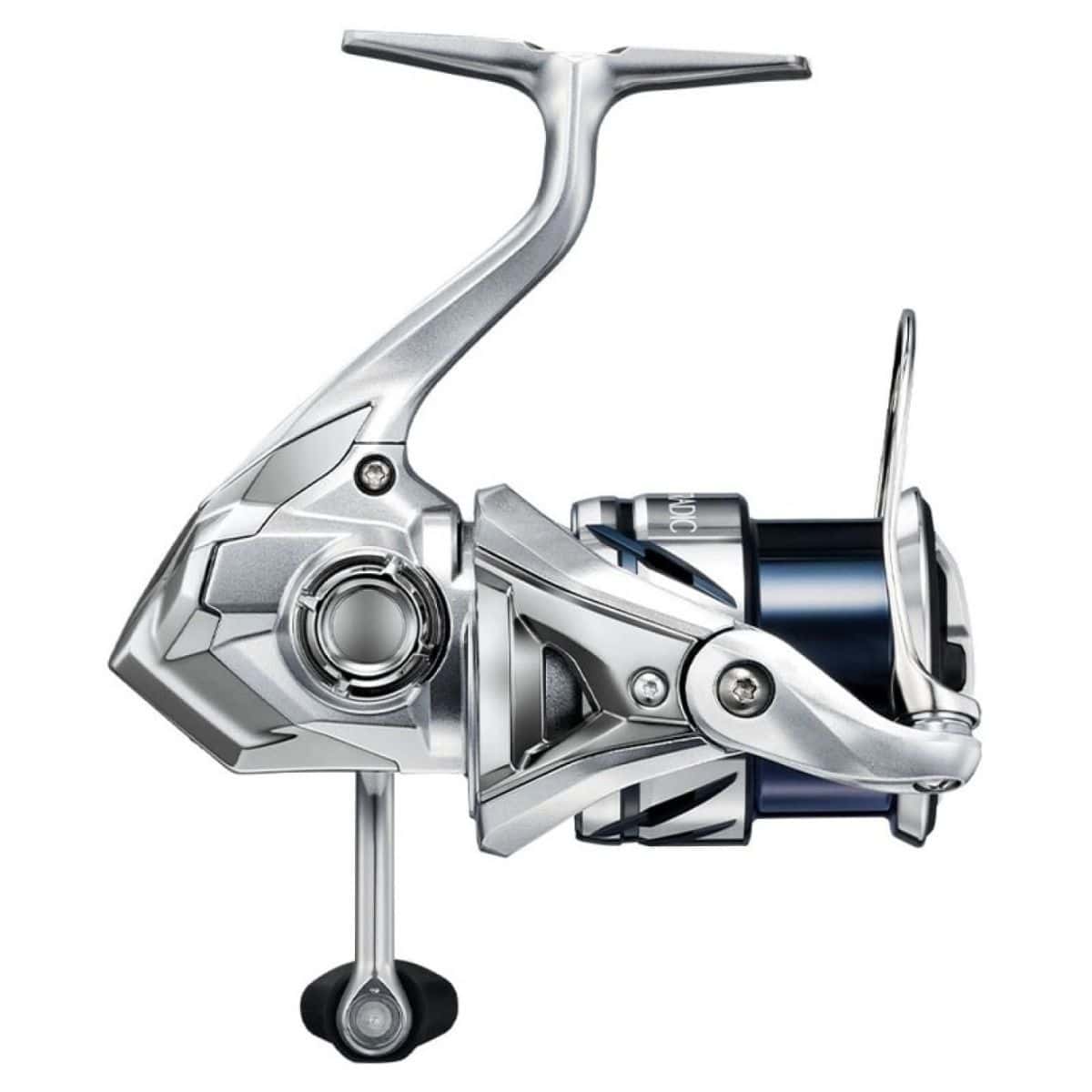 Side view of the Shimano Stradic FM showing its rigid Hagane metal body