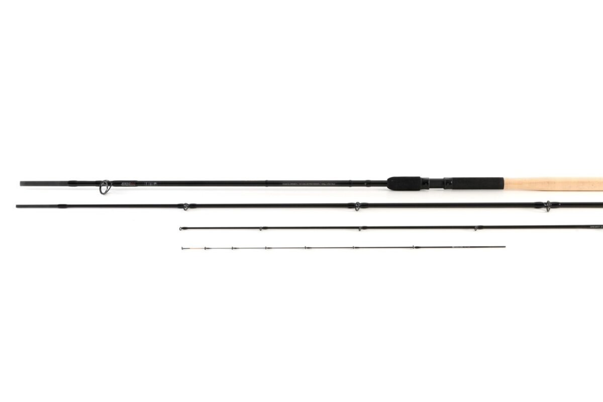 A two-piece method feeder rod laid out with its spare quivertips