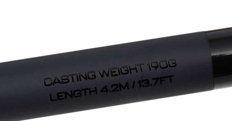Casting weight and length printed on a Matrix feeder rod blank