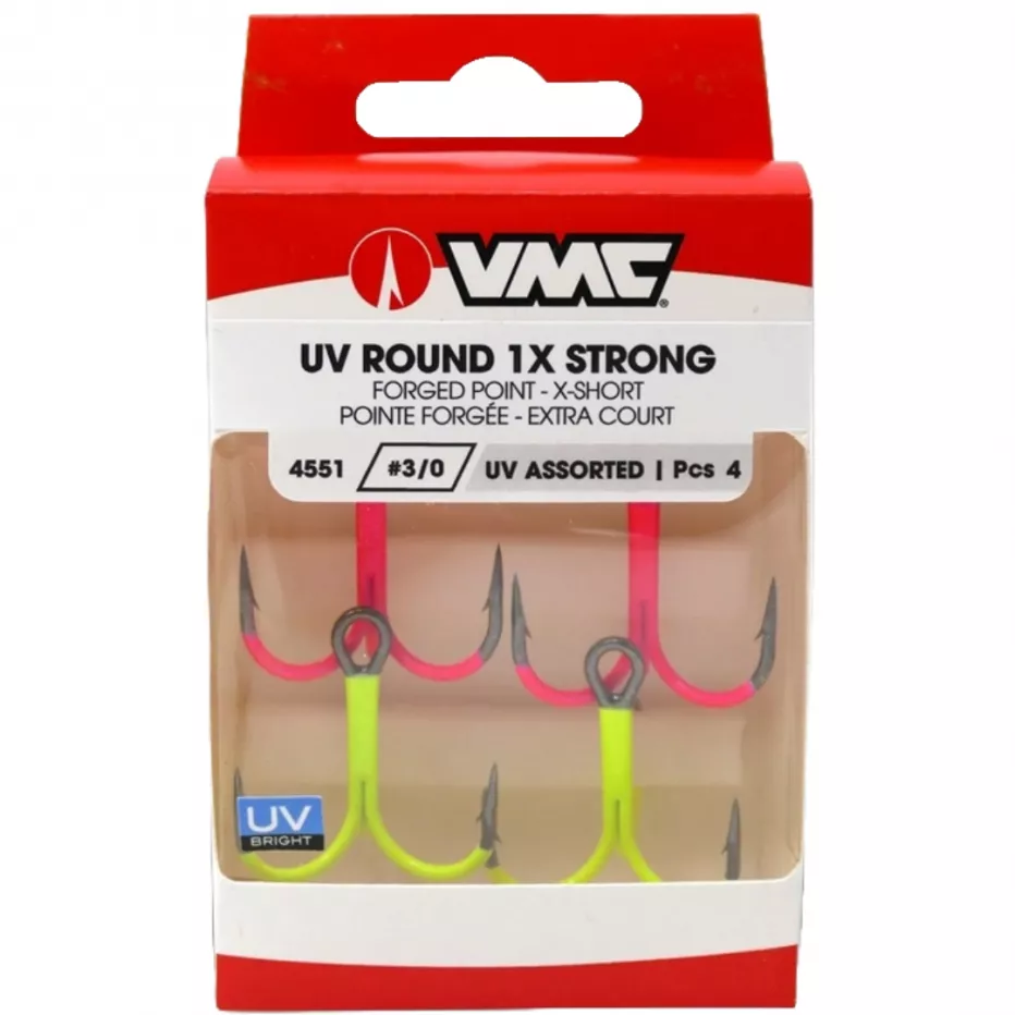VMC 4551 UV Round 1X Pink & Chartreuse Treble Hooks