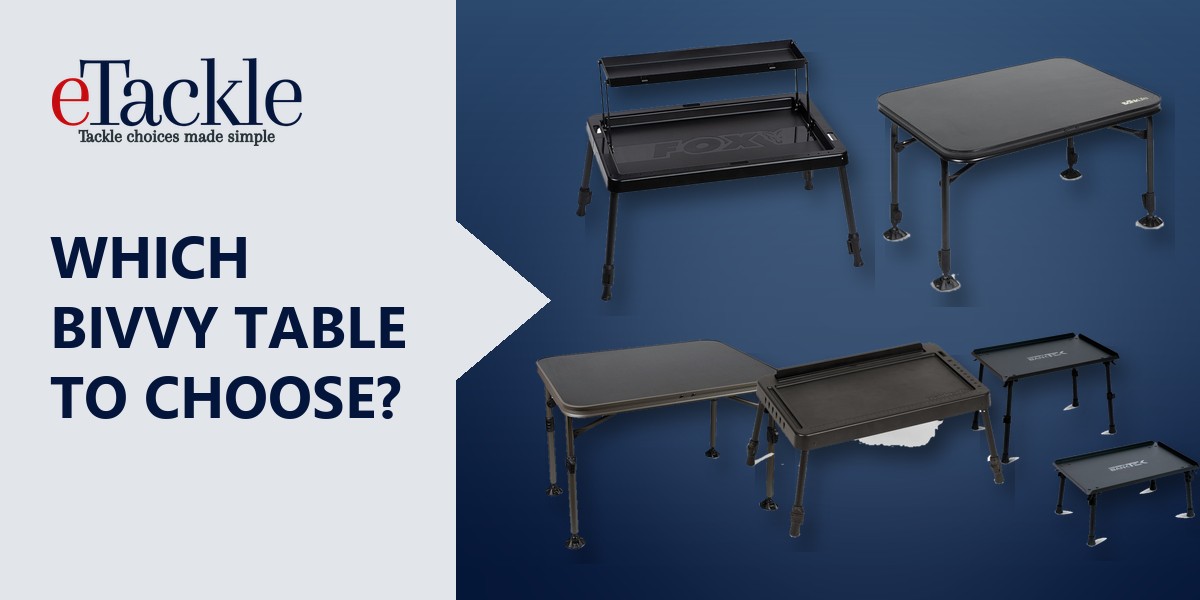 Bivvy tables for carp fishing, from Trakker, Fox, Nash and Sonik