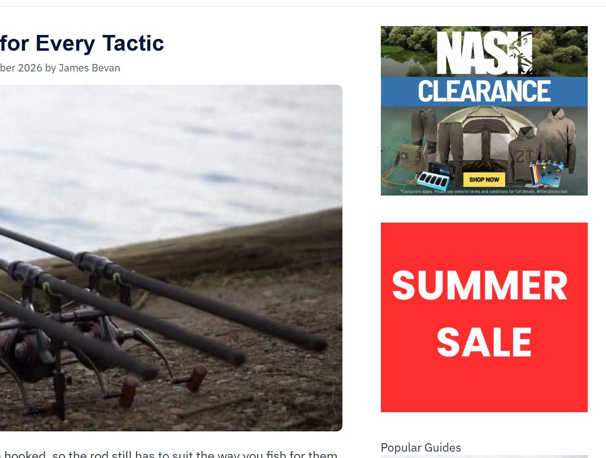 Banner adverts in the sidebar of an eTackle buying guide