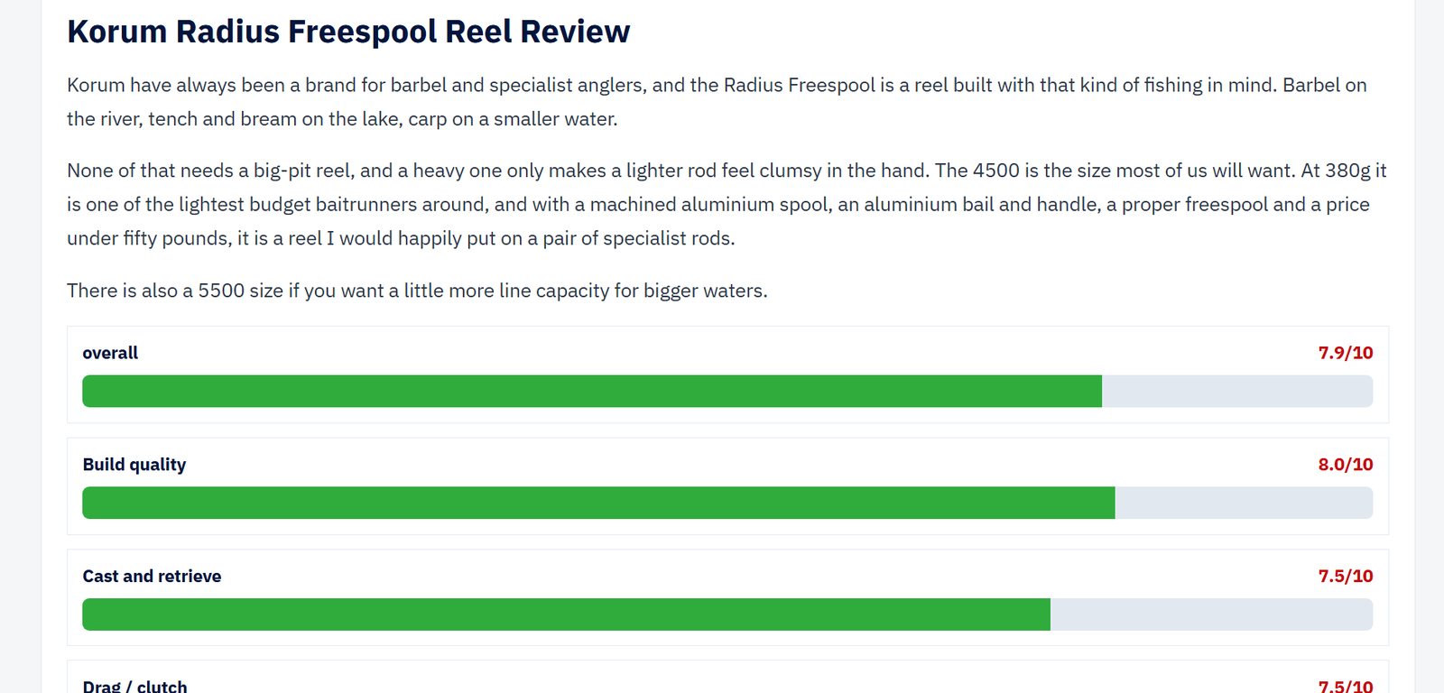 Scores and review copy in an eTackle product review