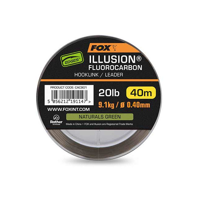 Fox Edges Illusion Fluorocarbon Hooklink/Leader 40m Naturals Green