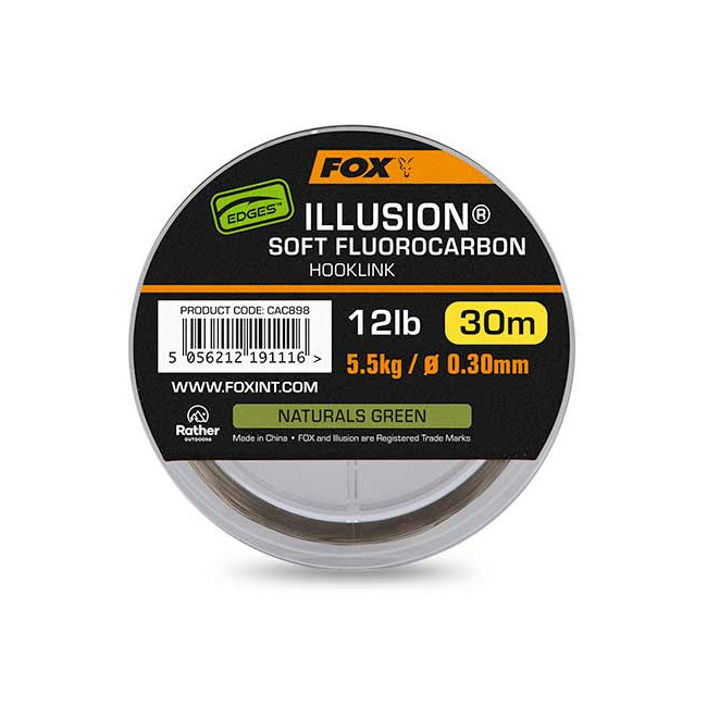 Fox Edges Illusion Soft Fluorocarbon Hooklink 30m Naturals Green