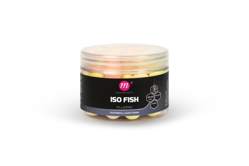 Mainline ISO Fish Fluoro Dumbell Wafters 12 x 15mm Pink Yellow White Mix