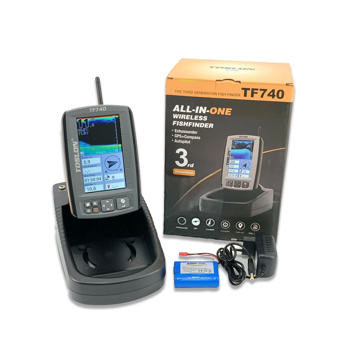 Toslon TF740 GPS Autopilot Fishfinder with Internal Battery and Charger